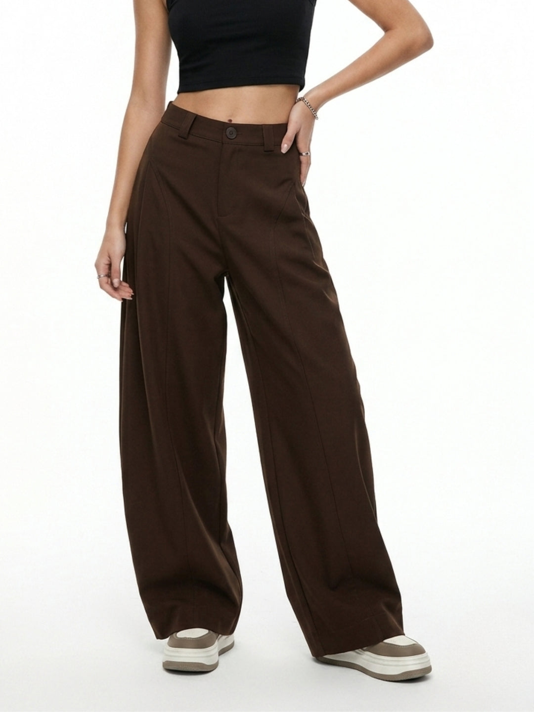Brown High Waist Pleated Trousers