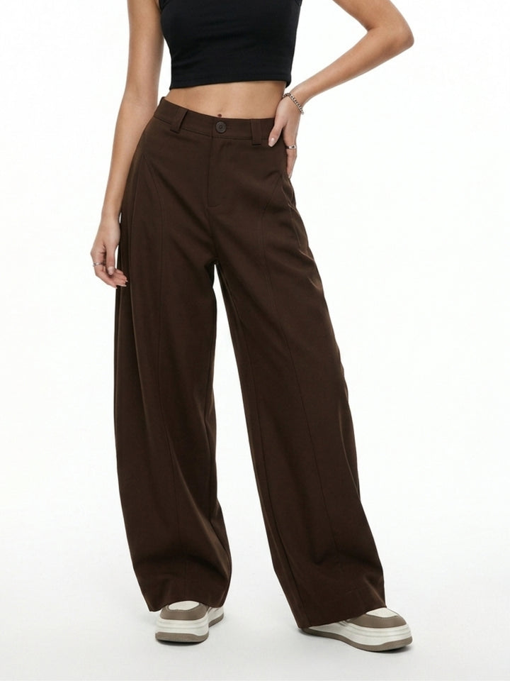 Brown High Waist Pleated Trousers