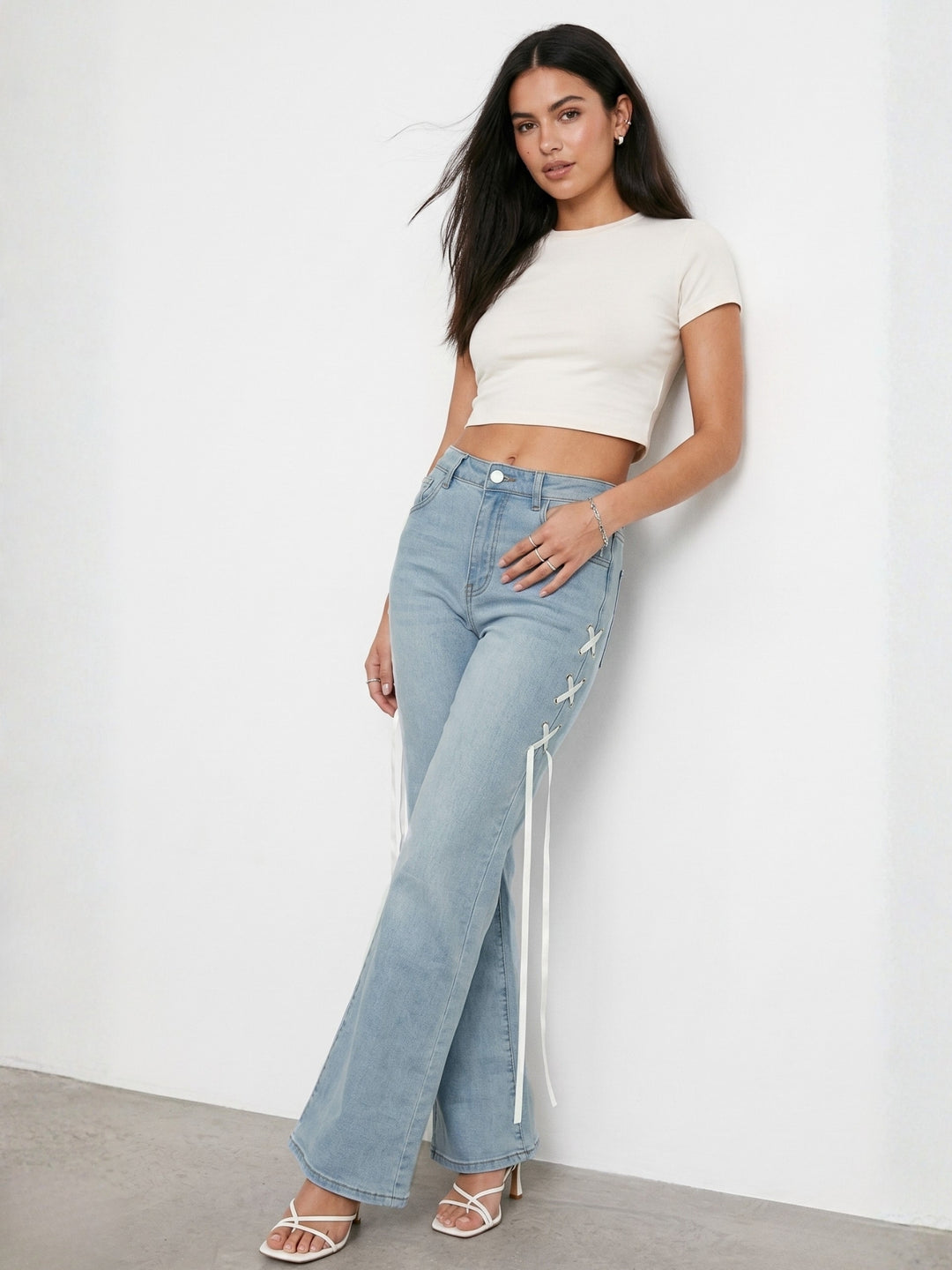 Light Blue Side Tie-Up Jeans