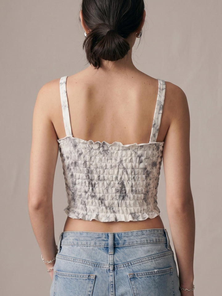 Off White Shoulder Strap U Hem Printed Top