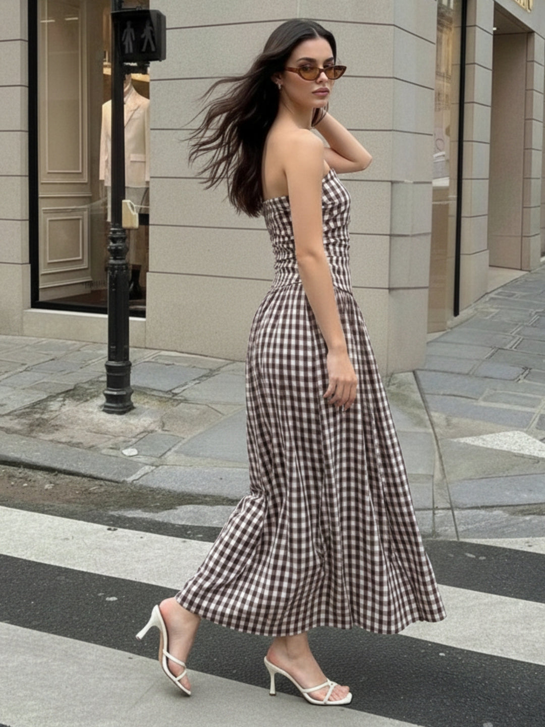 Khaki Off Shoulder Drop Waist Dress