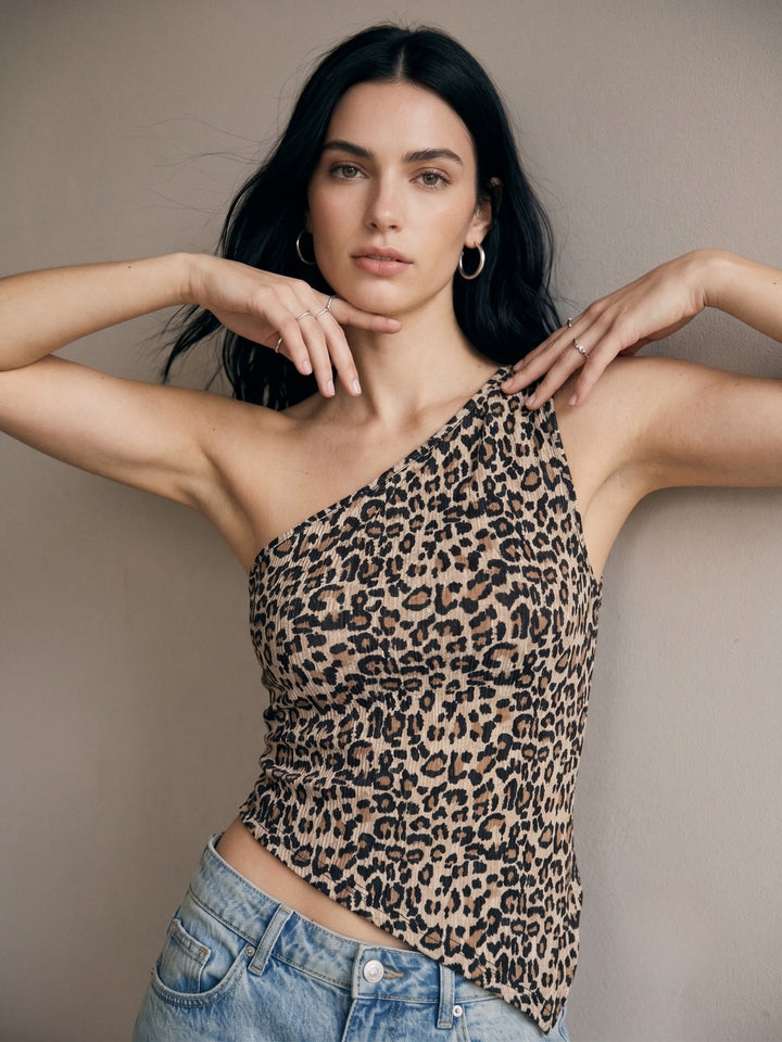 Multi One Shoulder Animal Printed Tank