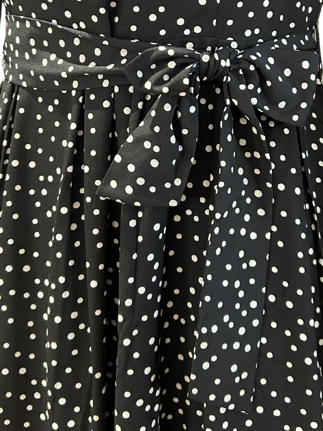 Black Polka Dot Flared Dress With Fitted Bodice