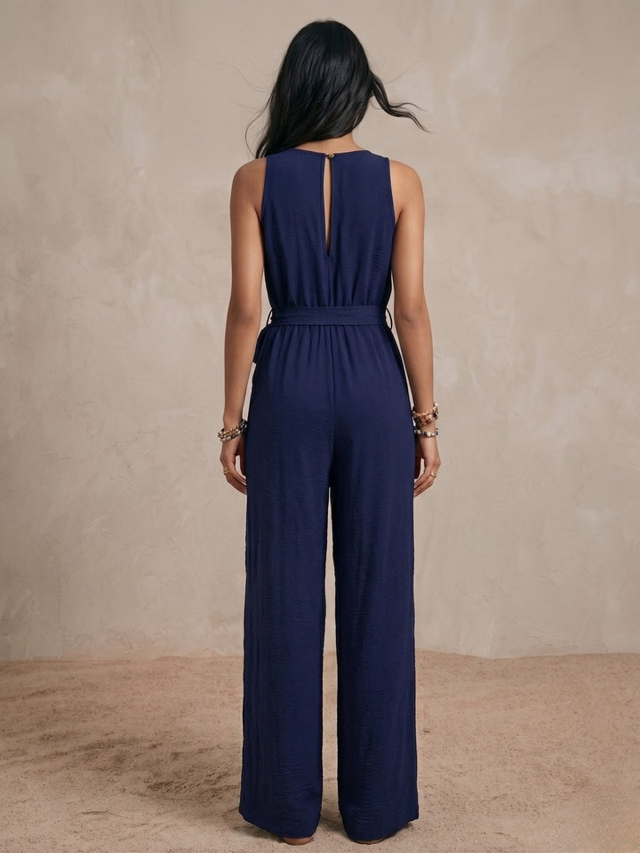 Blue Sleeveless Jumpsuit With Tie Up