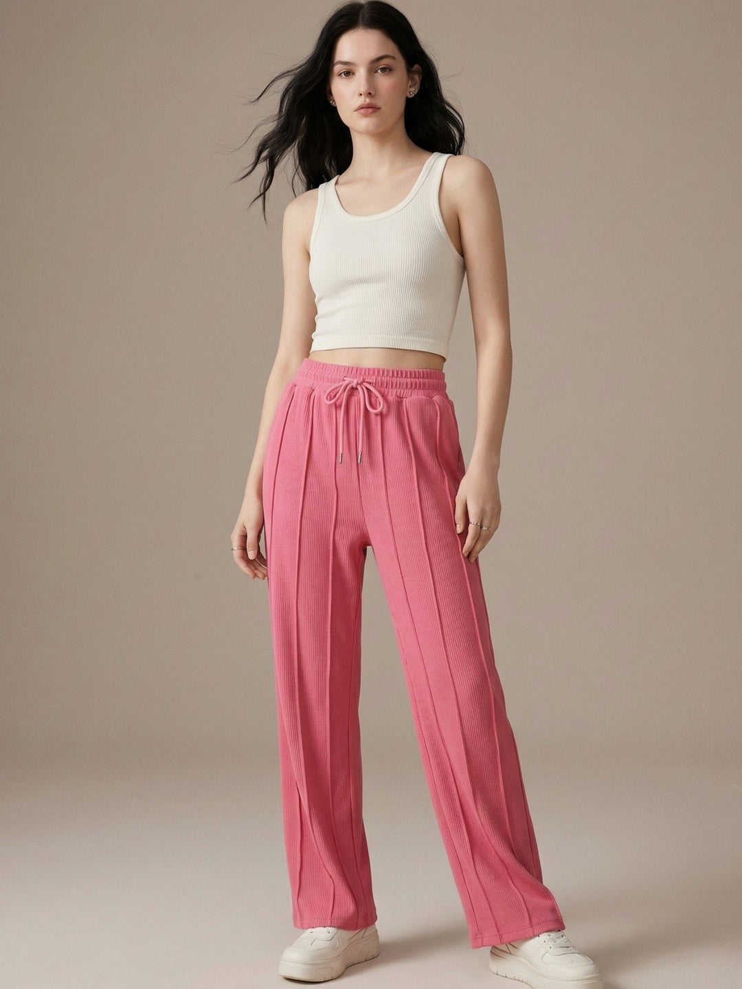 Pink Elasticated Regular Fit Drawstring Joggers
