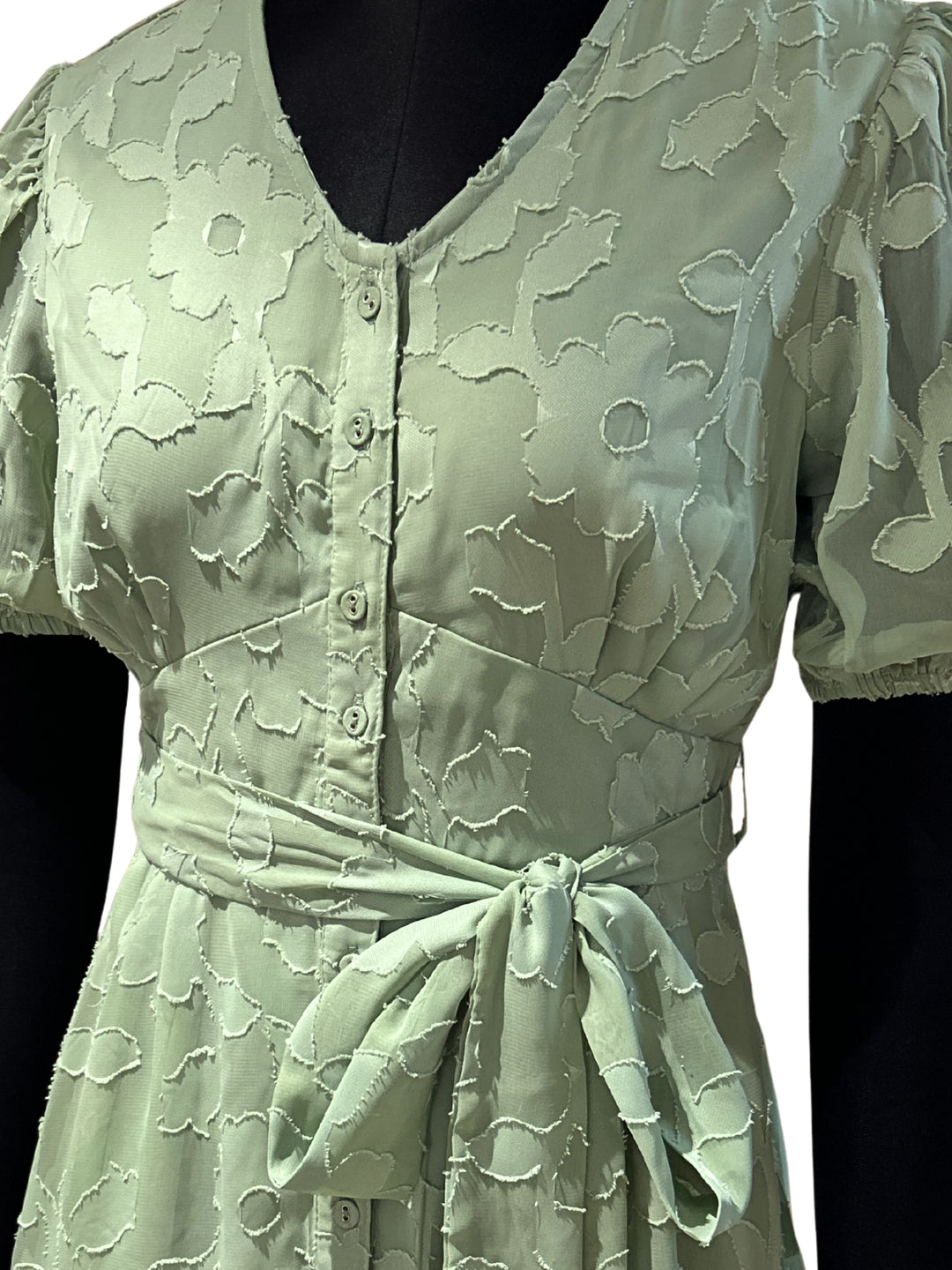 Green Midi Length A Line Dress In Jacquard Fabric