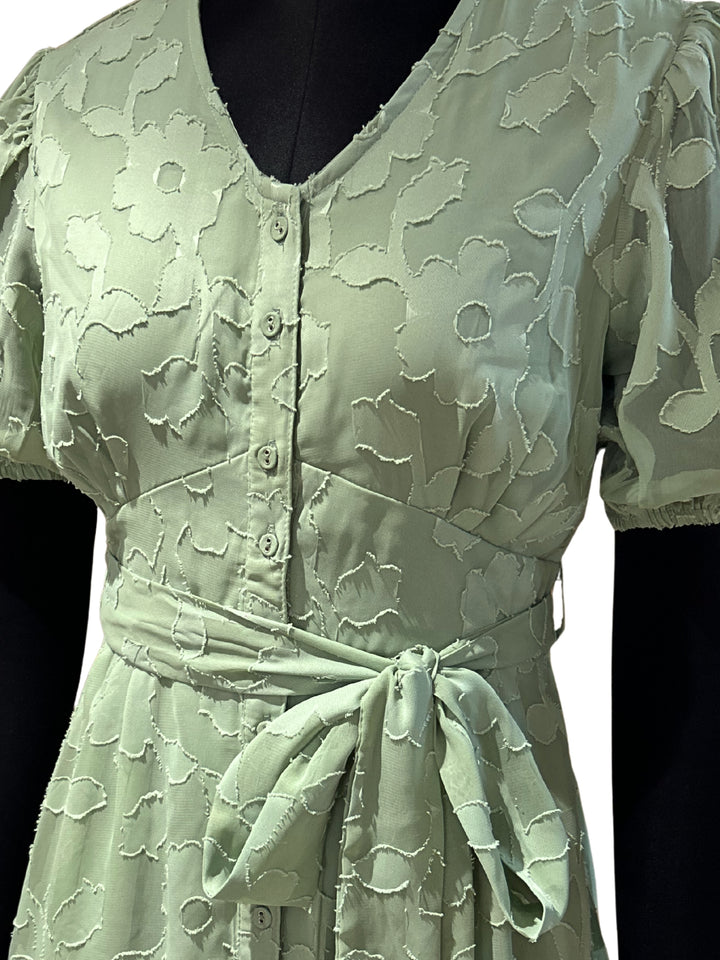 Green Midi Length A Line Dress In Jacquard Fabric