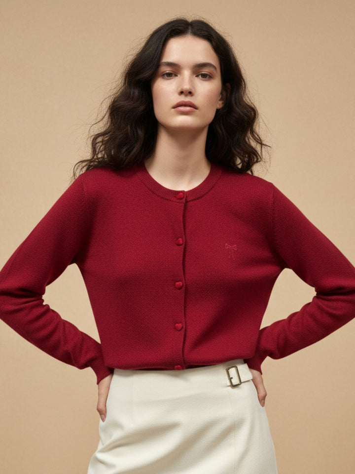 Red Full Sleeve Front Buttoned Cardigan