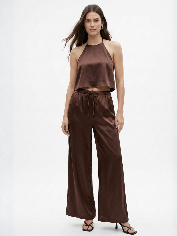 Brown Low Waist Wide Leg Trousers