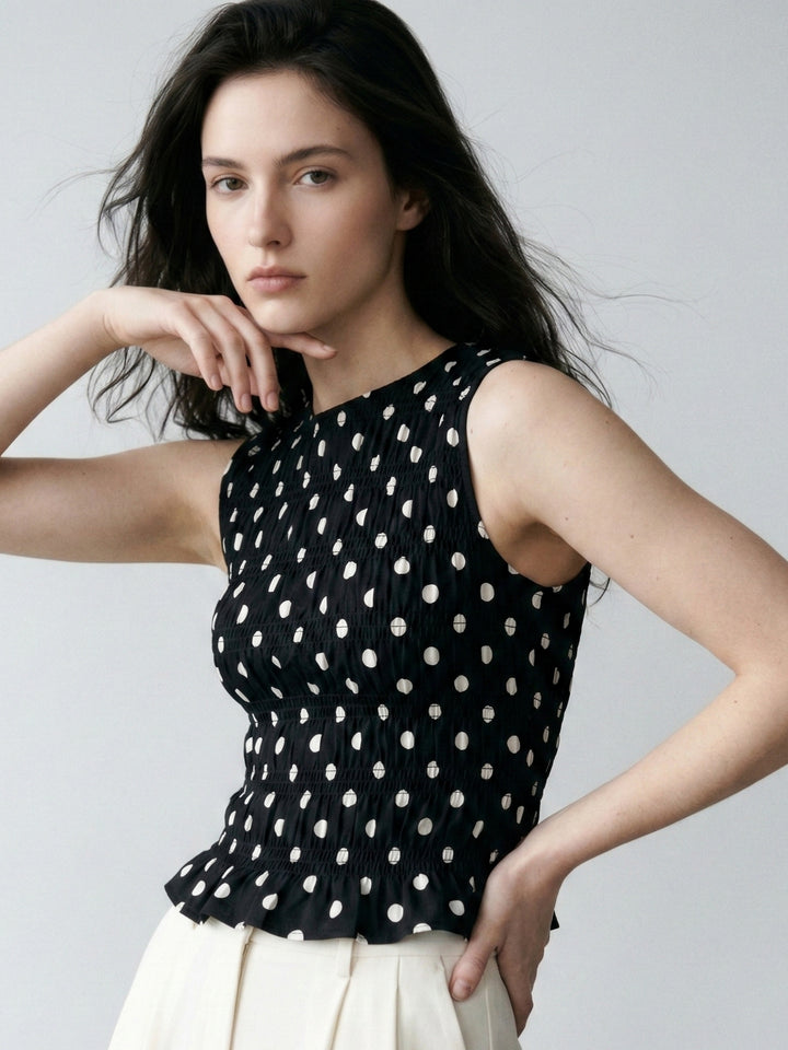 Black Ruffled Polka Dot Top