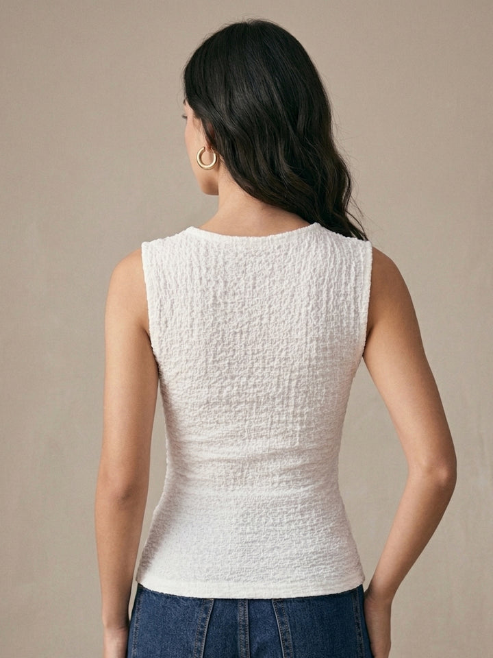 White Sleeveless Front Buttoned Top