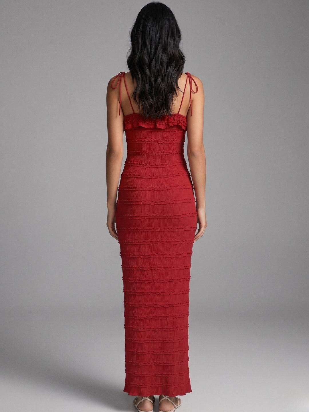 Red Spaghetti Texured Dress