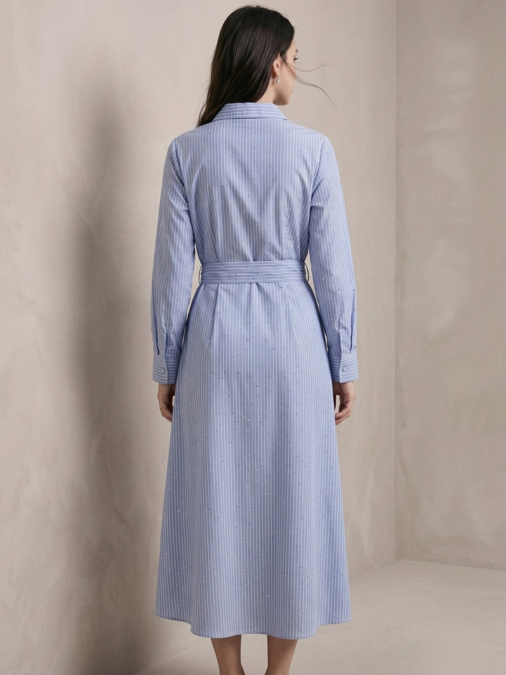 Blue Striped Shirt Midi Dress