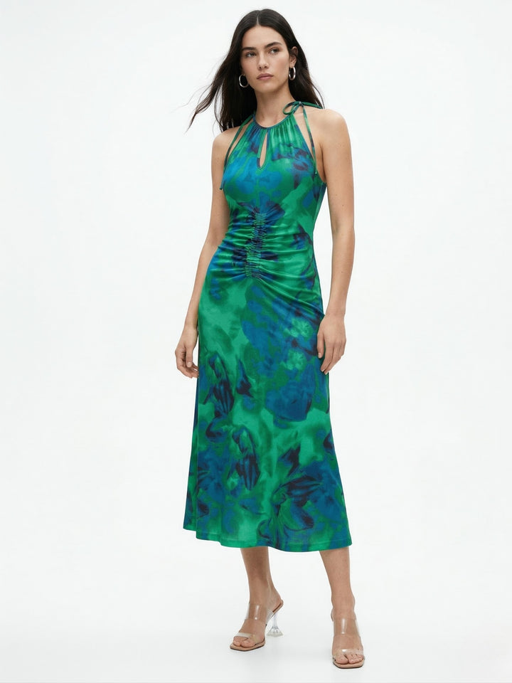 Green Halter Neck Key Hole Bodycon Dress