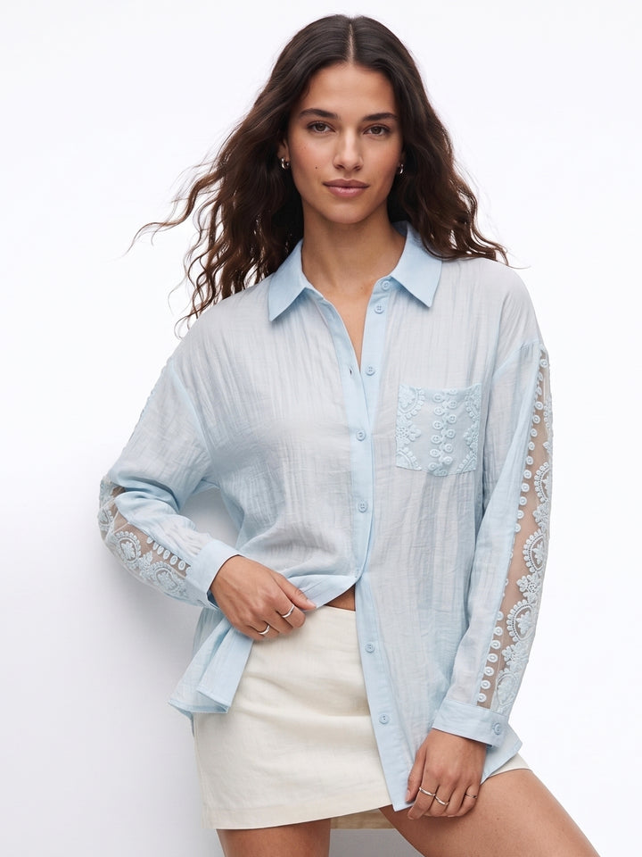 Blue Lace Patch Oversized Shirt