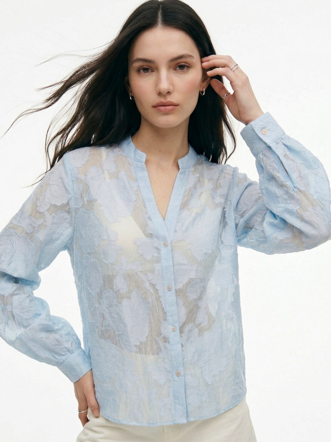 Blue Full Sleeve Textured Front Buttoned Shirt