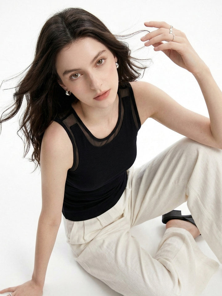 Black Double Layered Mesh Tank