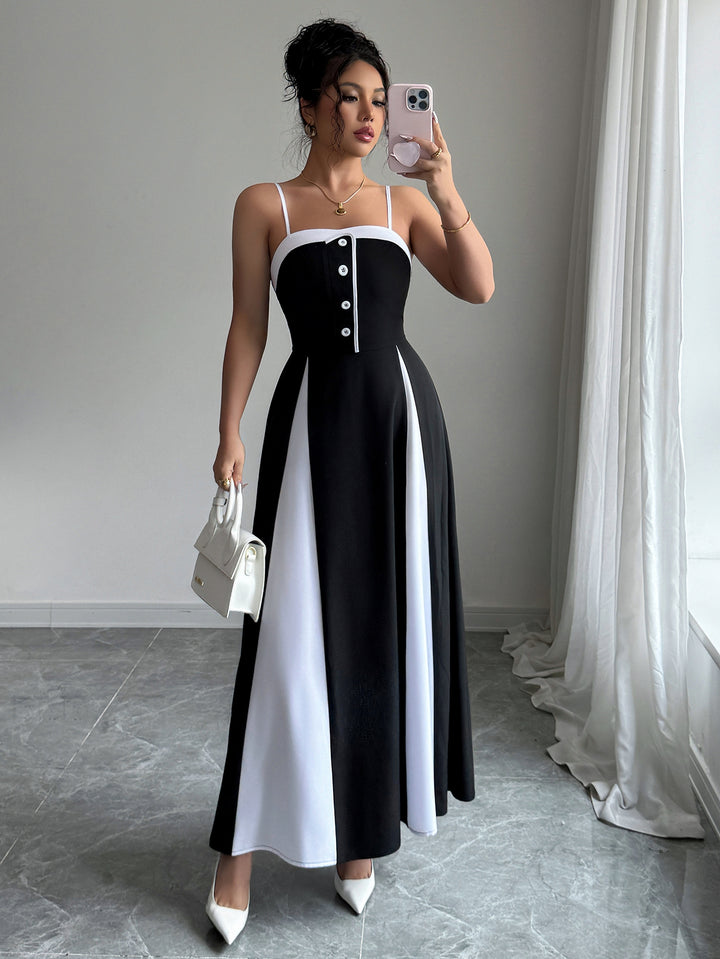 Black Shoulder Strap Colour Block Dress