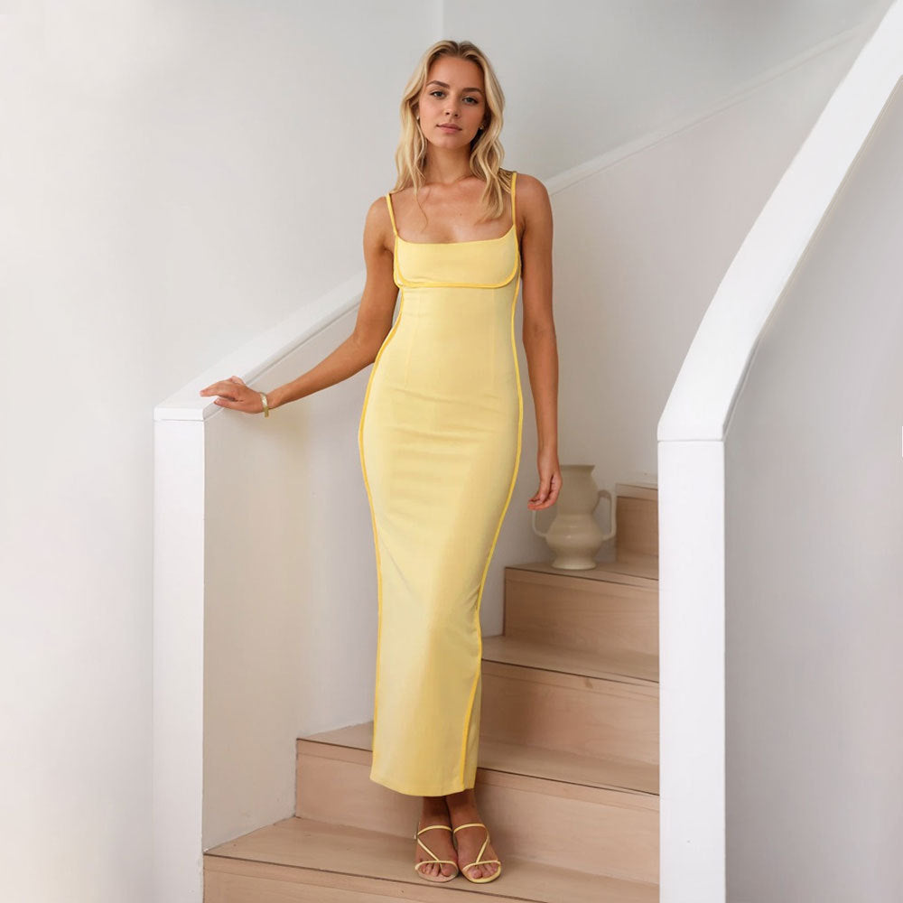Cream Shoulder Strap Back Slit Dress