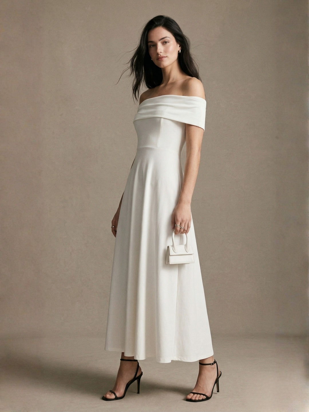 White Off Shoulder Flared Dress