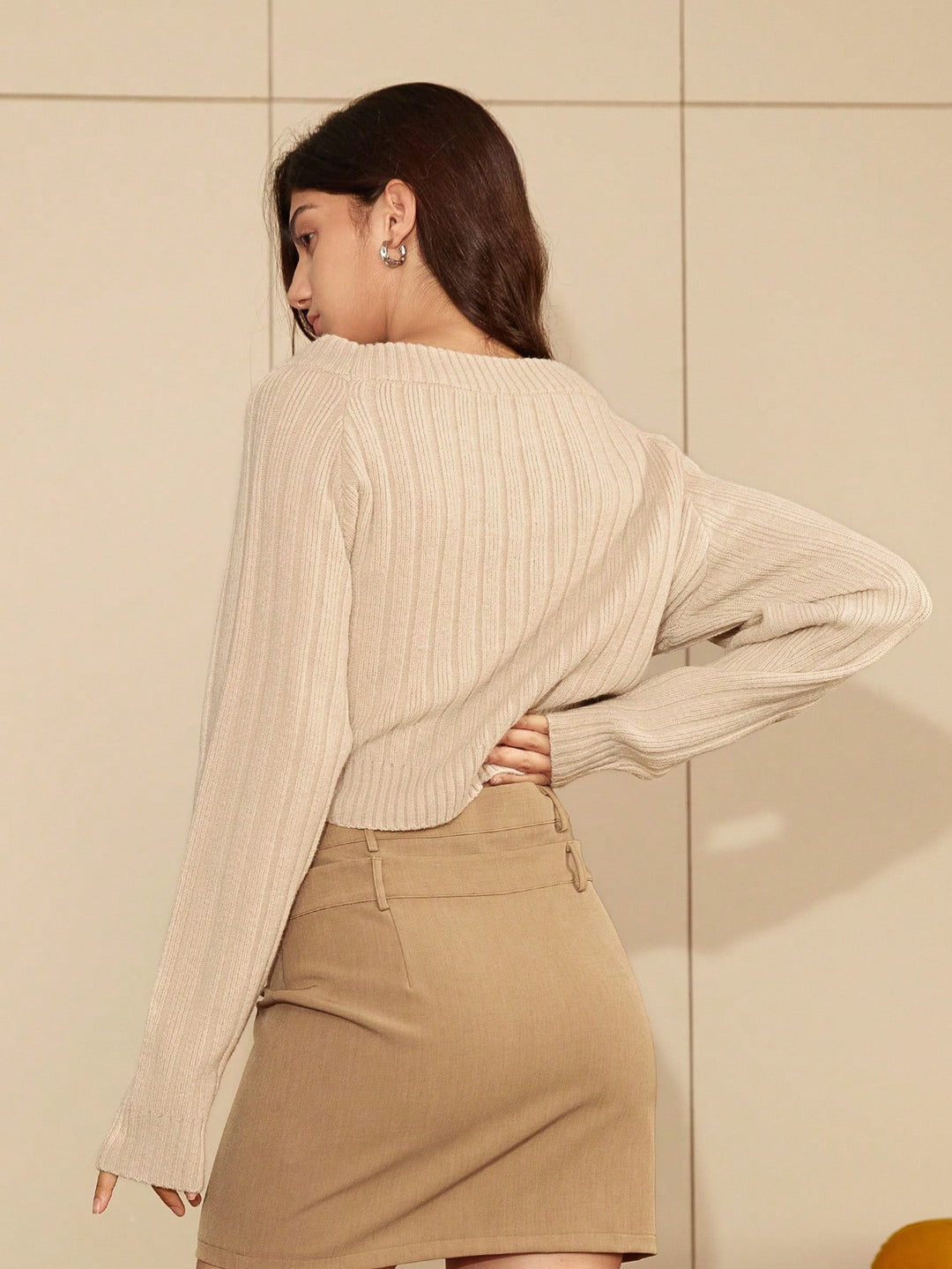 Beige Knit Pullover Top