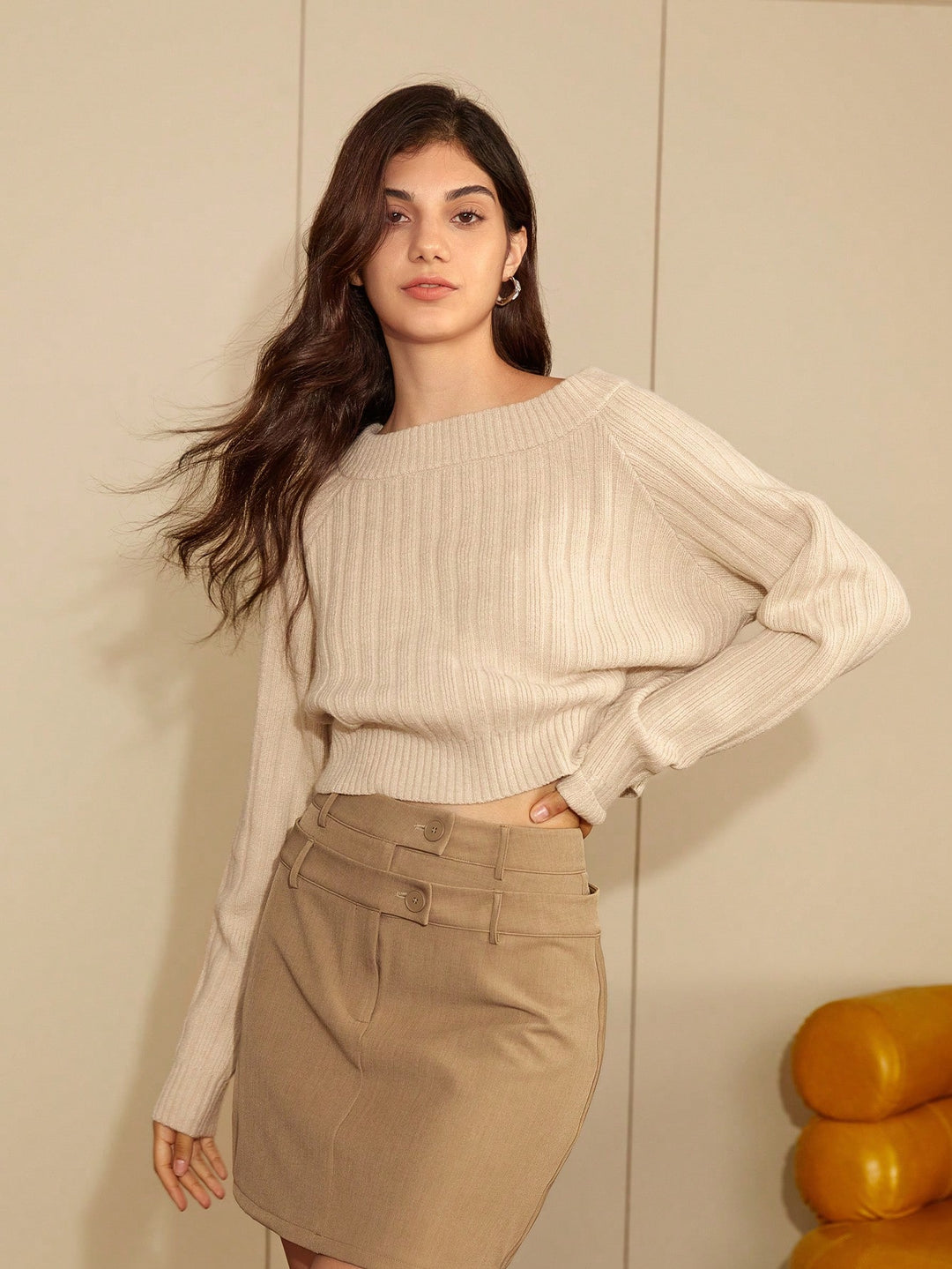 Beige Knit Pullover Top