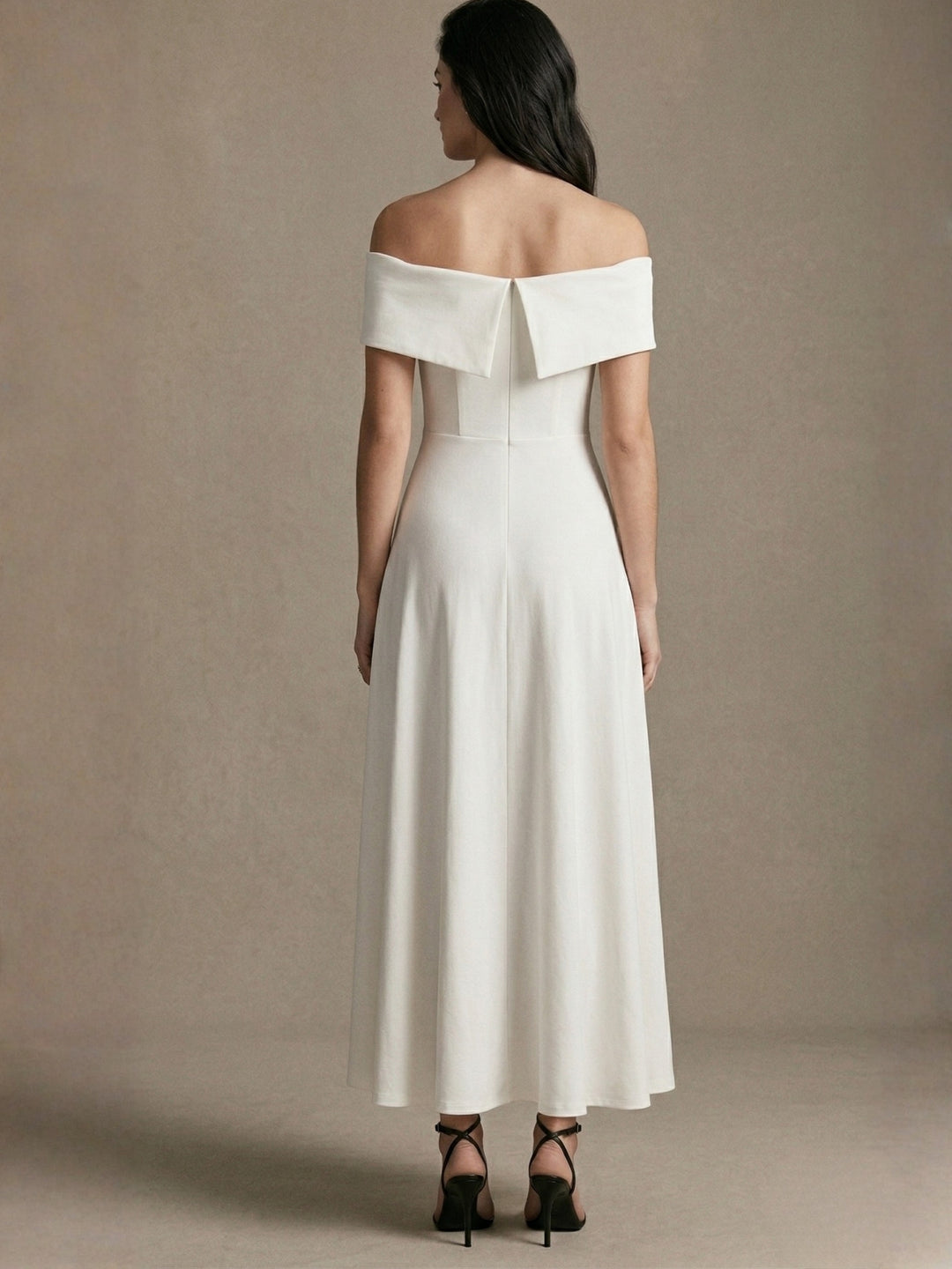 White Off Shoulder Flared Dress