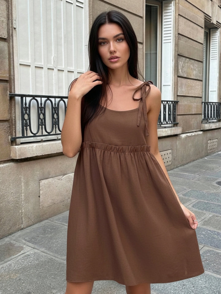 Brown Strappy Tie Up Skater Flowy Dress