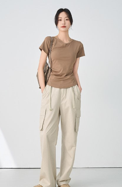 Brown V-Neck Regular Fit T-Shirt