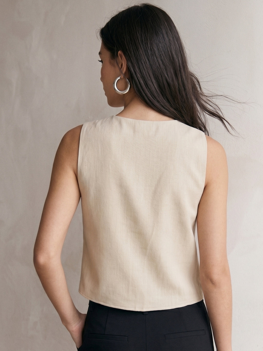 Khaki Plunge Neck Front Tie Up Top