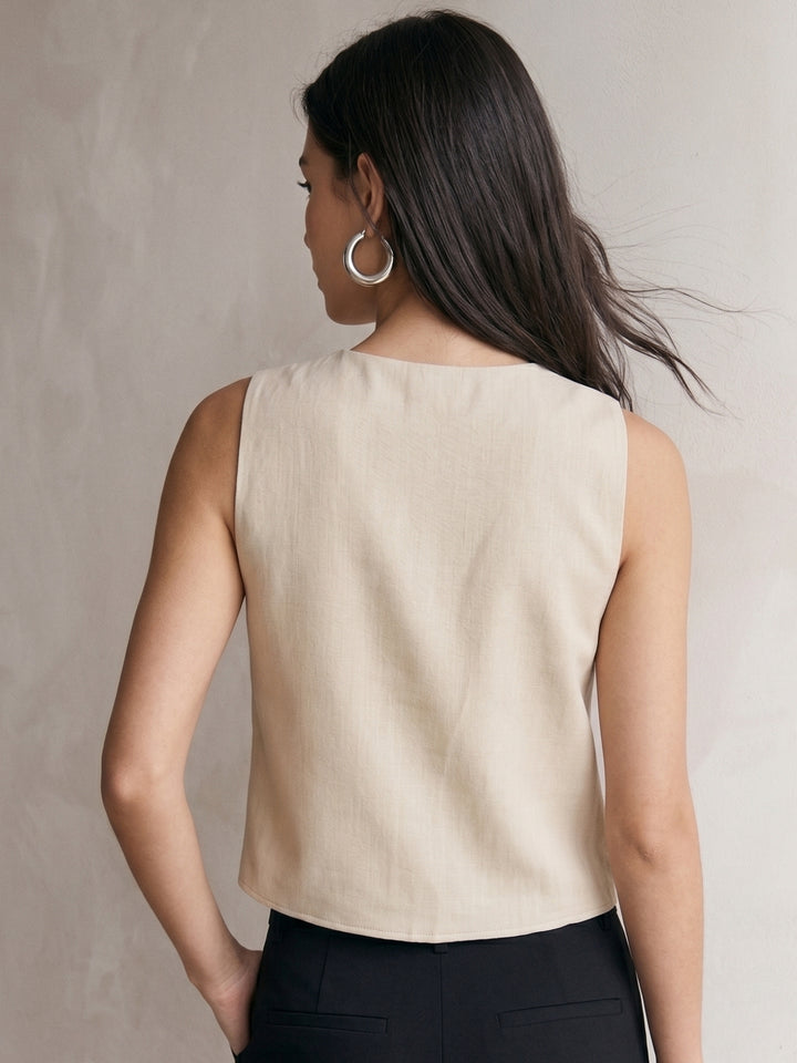 Khaki Plunge Neck Front Tie Up Top