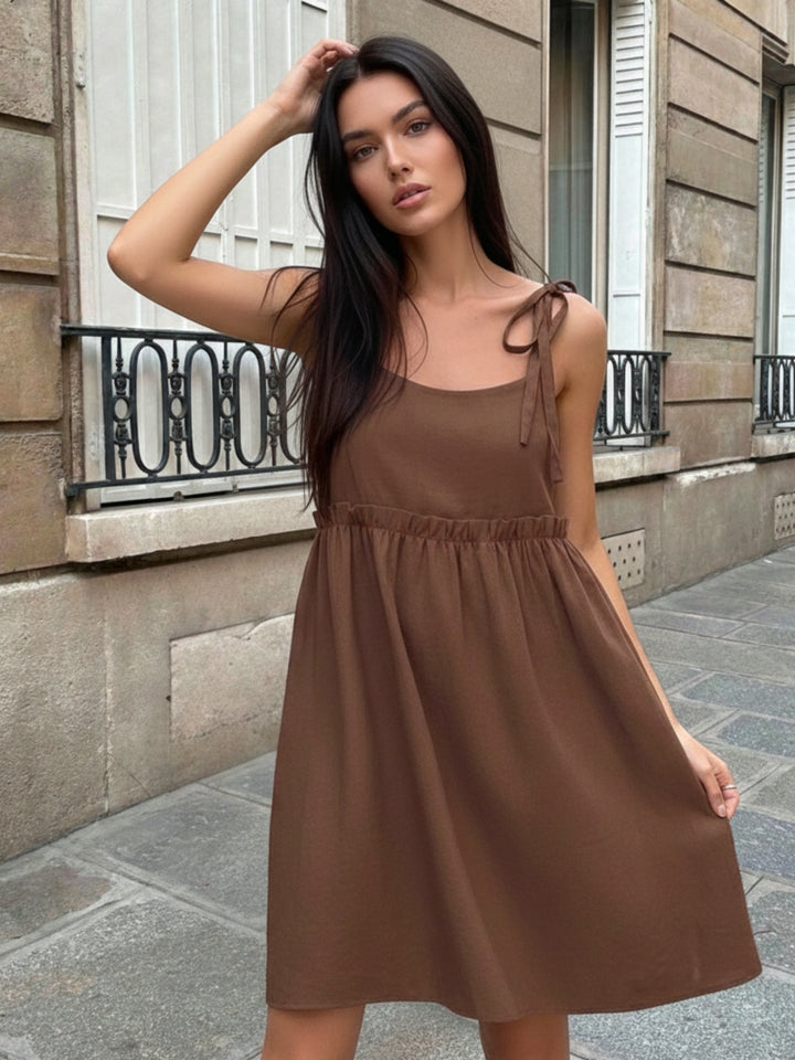 Brown Strappy Tie Up Skater Flowy Dress