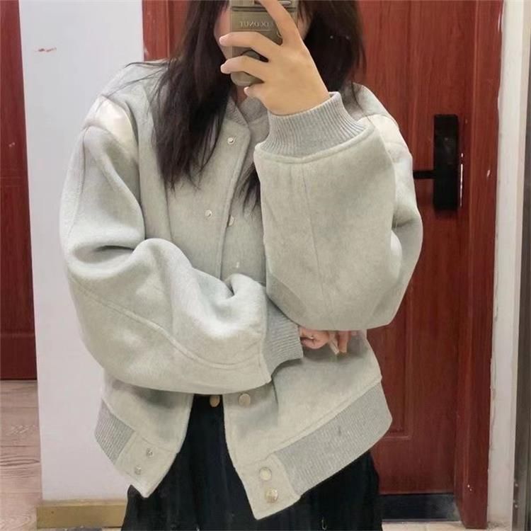 Grey Varsity Button Down Jacket