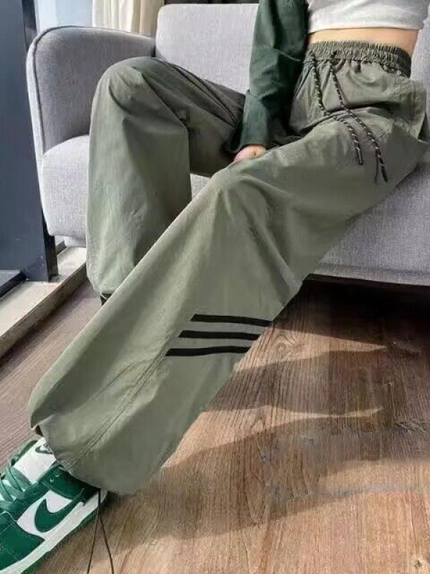 Olive Solid Stripped Cargo Jogger