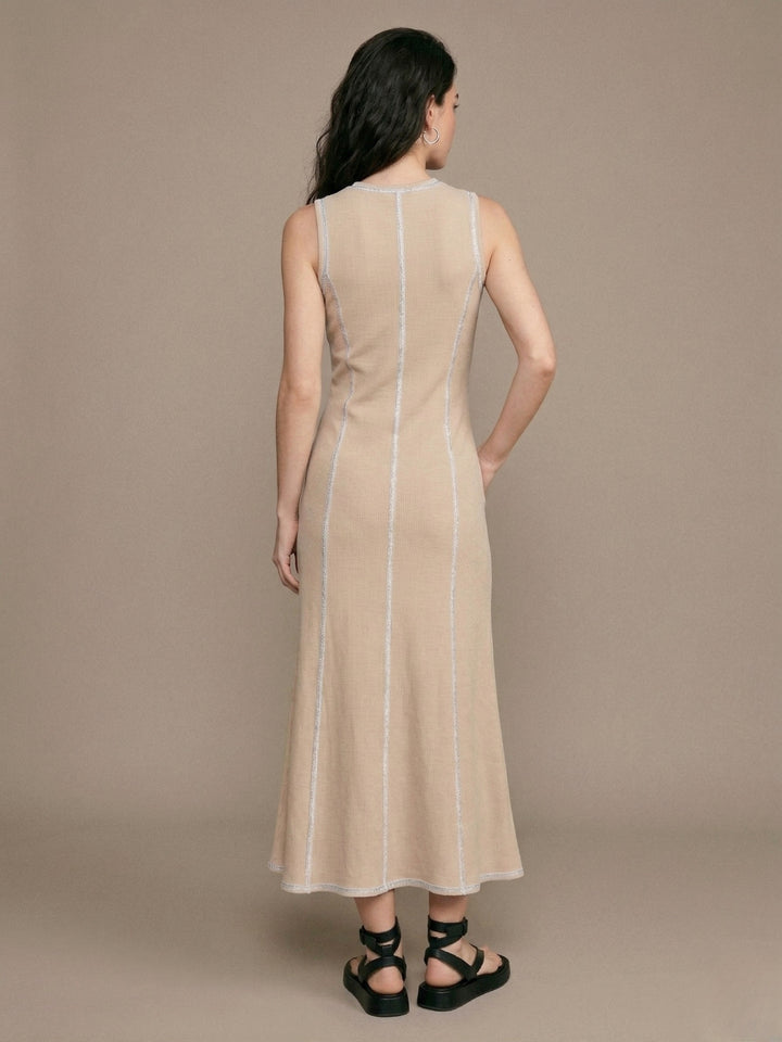 Beige Sleeveless Seam Detail Dress