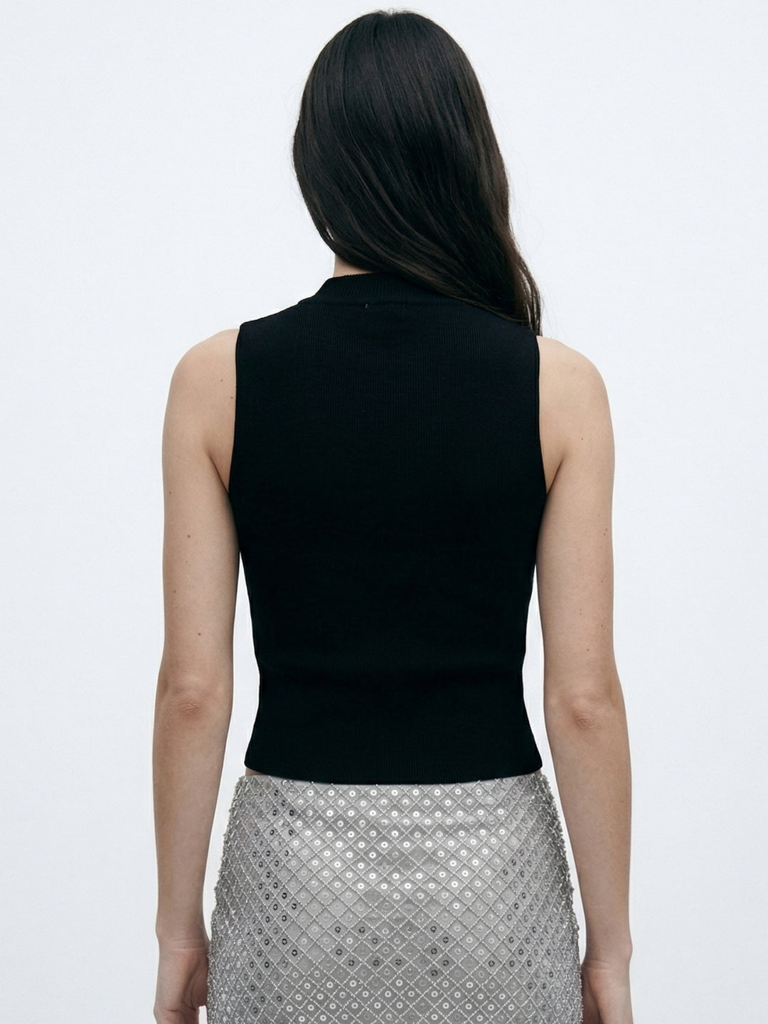 Black Sleeveless Neck Embellished Tank