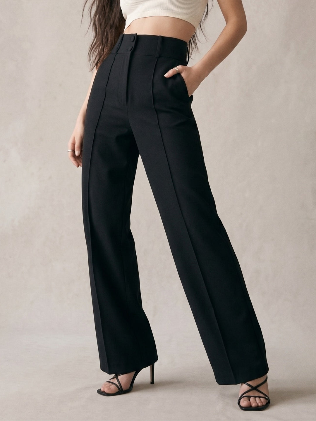 Black High Waist Structured Trousers