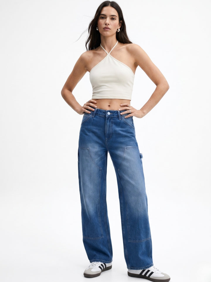 Blue High Waist Wide Leg Jeans