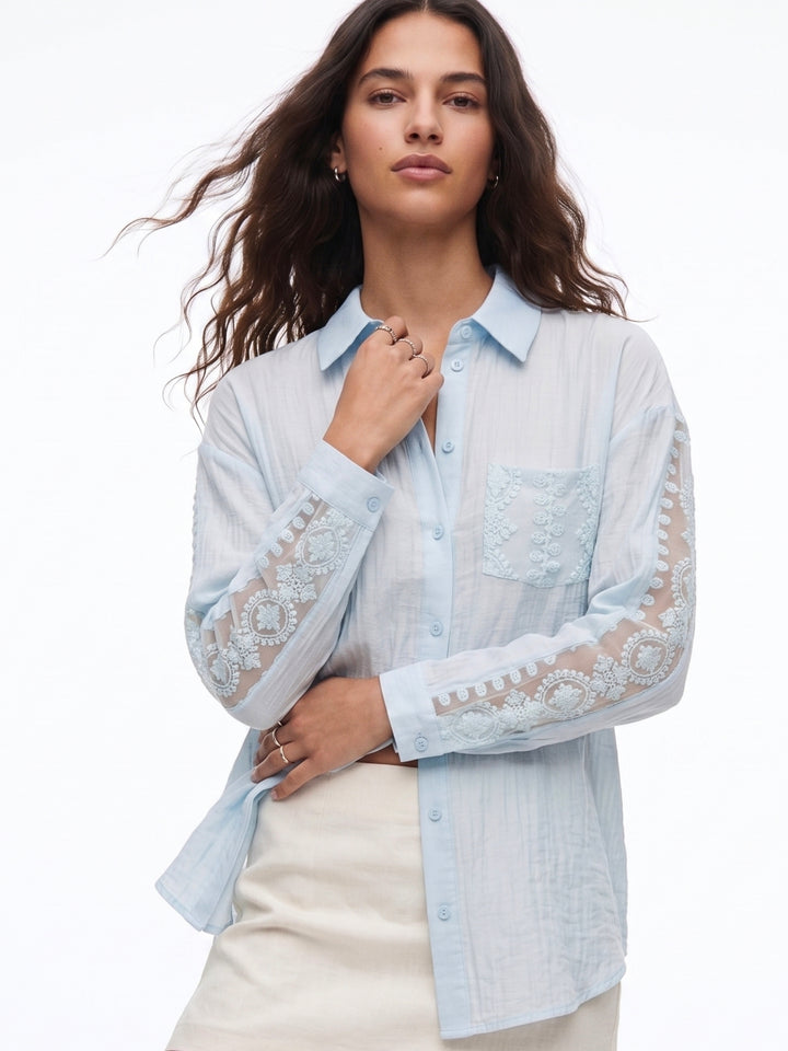Blue Lace Patch Oversized Shirt