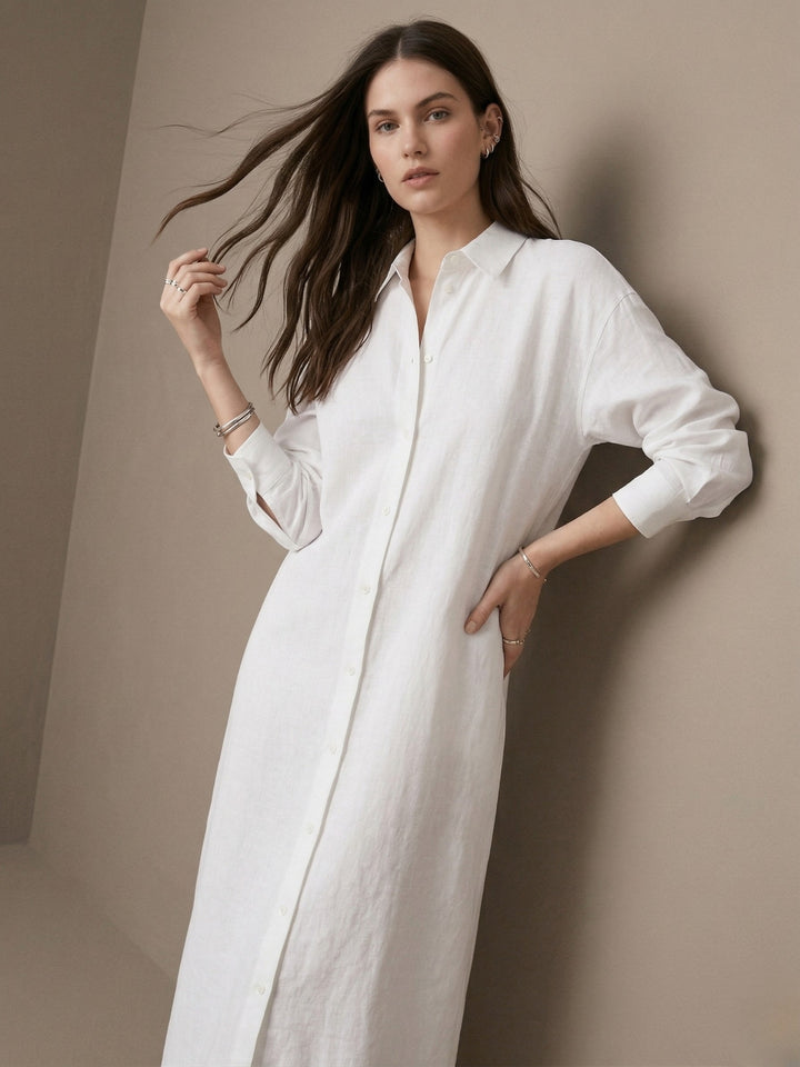 White Straight Fit Shirt Dress
