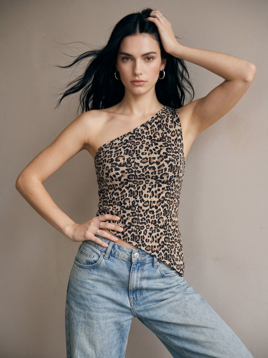 Multi One Shoulder Animal Printed Tank