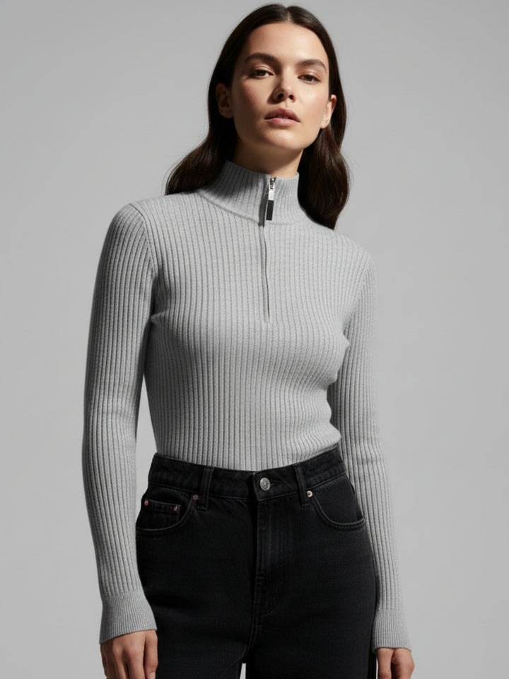 Grey Full Sleeve Half Zipped Sweatshirt
