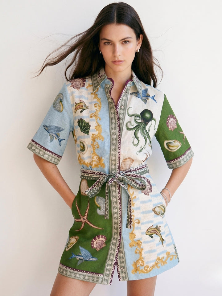 Multi Abstract Printed Waist Tie-Up Dress