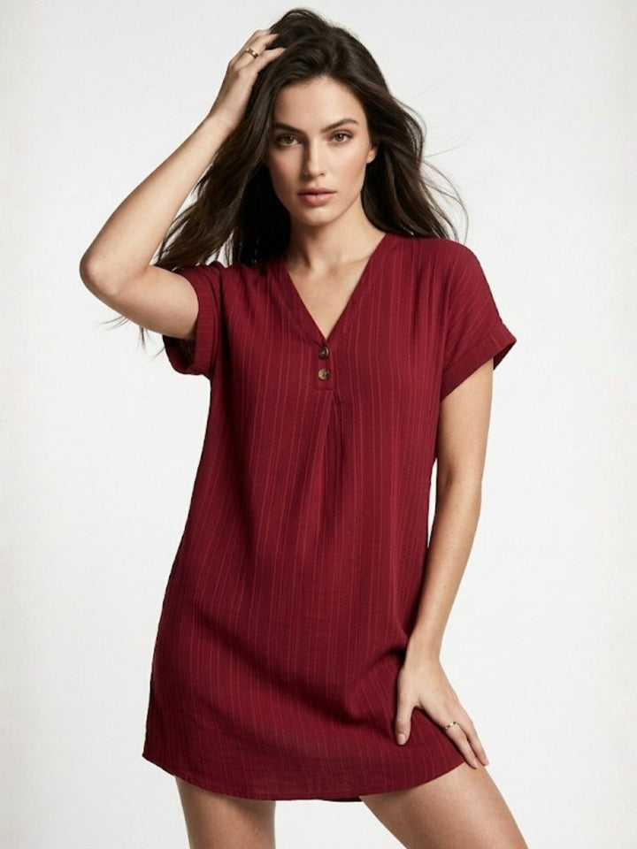 Maroon Short Sleeve A-Line Dress