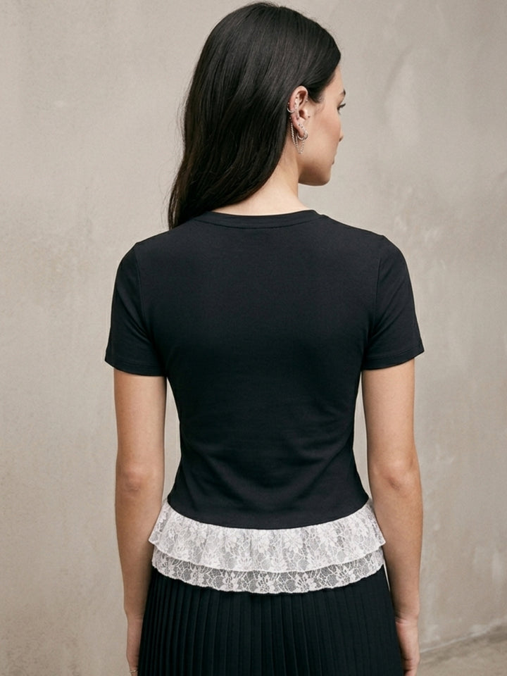 Black Fitted Top With Bottom Ruffles