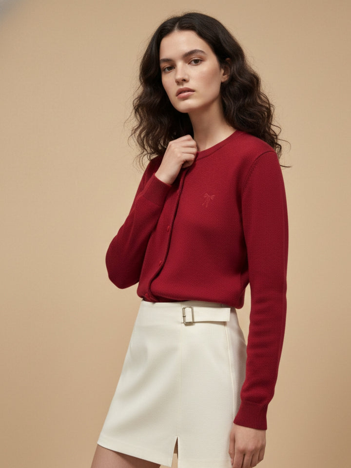 Red Full Sleeve Front Buttoned Cardigan