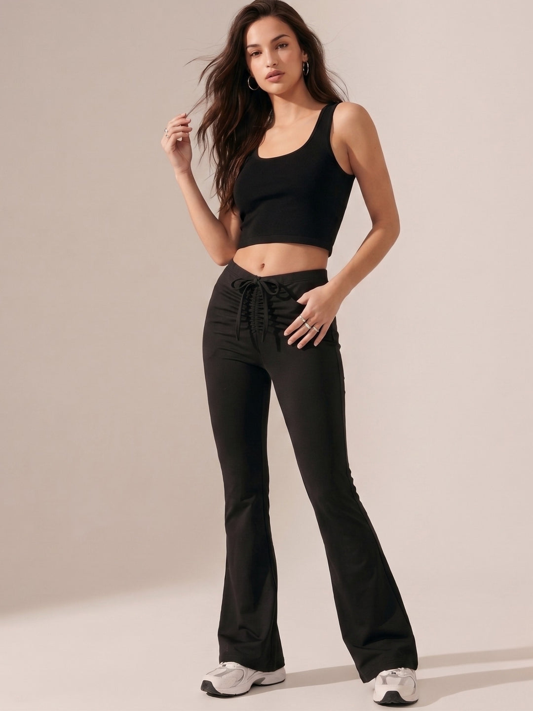 Black Drawstring Ruched Fitted And Flared Joggers
