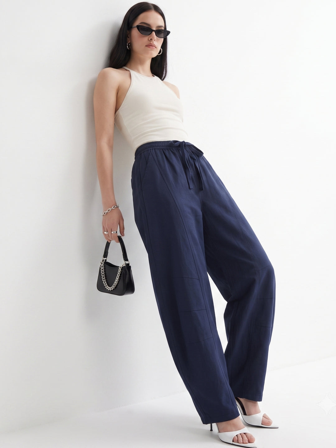 Blue Barrel Fit Utility High Waist Trouser