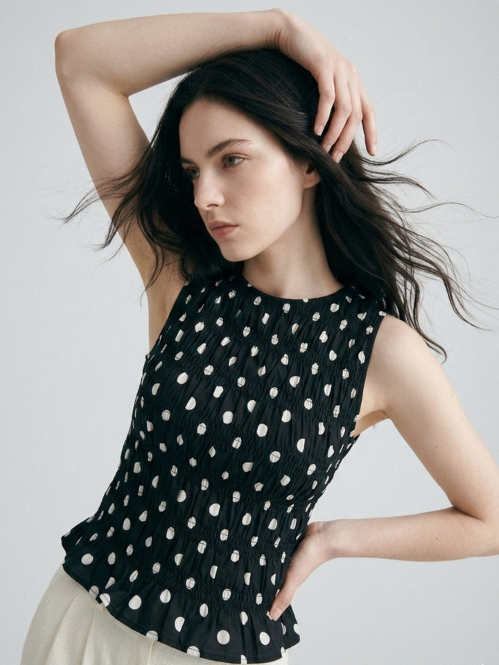 Black Ruffled Polka Dot Top