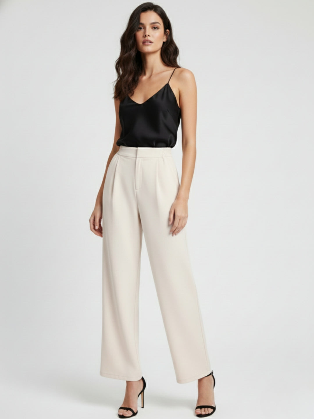 White High Waist Front Pleated Pant